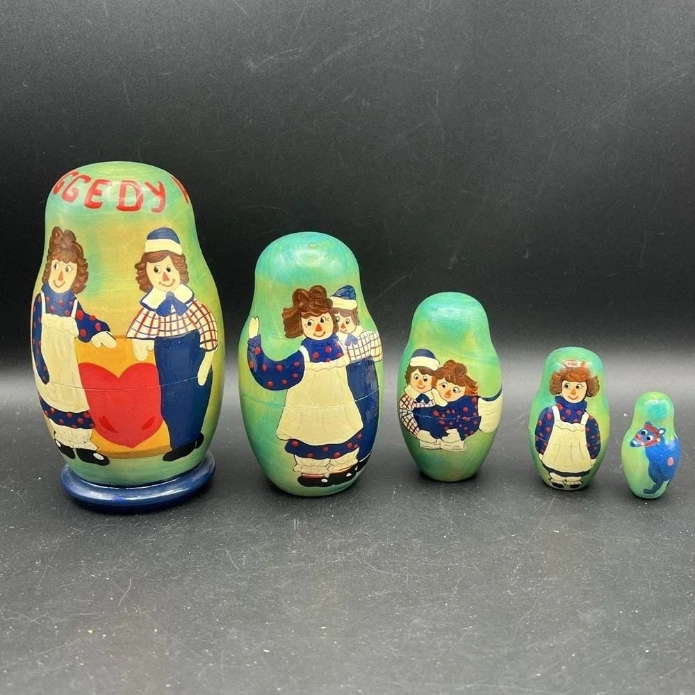 VTG Raggedy Ann & Andy 5pc Nesting Dolls 6.5